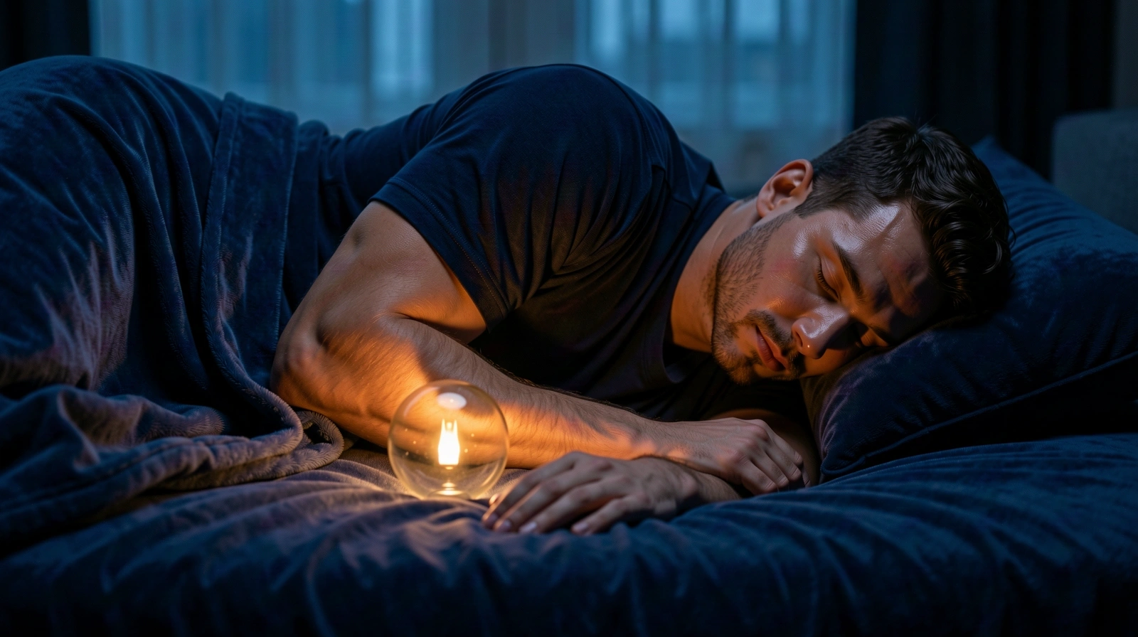 Ruhige Schlafatmosphäre mit metabolischem Lichtakzent